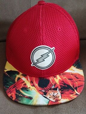 Red Superhero Snapback Hat with Lightning Emblem - Kids Costume Accessory